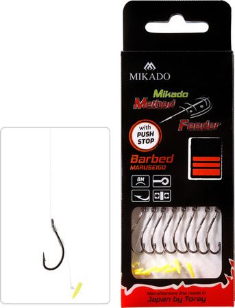 HACZYK DO METODY 10 cm PUSH STOP - haczyk z zadziorem: 8 / żyłka: 0.25 mm - op.8szt MIKADO HMFB11P-8