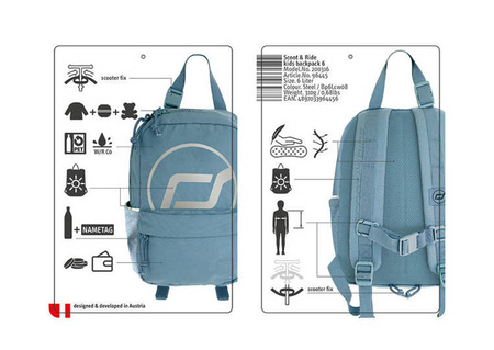 SCOOTANDRIDE Plecak na hulajnogę dla dzieci 1-5 lat, 9l, Steel