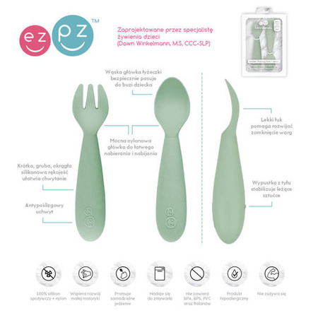 EZPZ Komplet silikonowych sztućców Mini Utensils pastelowa zieleń