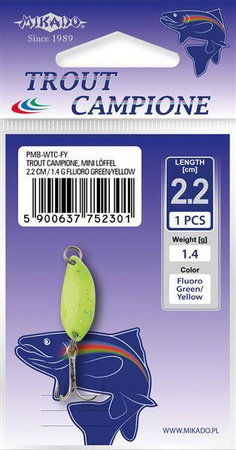 BŁYSTKA WAHADŁOWA TROUT CAMPIONE MINI 2.2 cm / 1.4 g FLUORO GREEN/YELLOW MIKADO PMB-WTC-FY