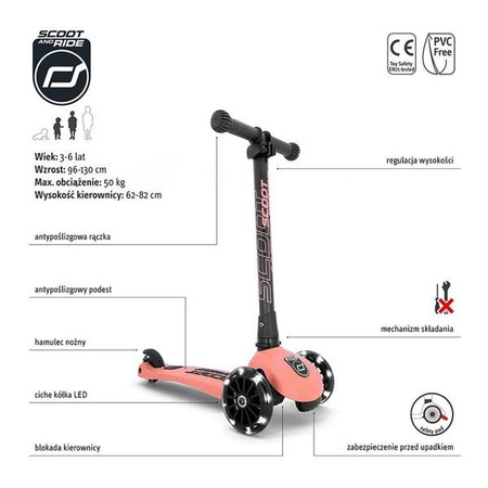 SCOOTANDRIDE Highwaykick 3 LED Hulajnoga składana ze świecącymi kółkami 3+ Peach