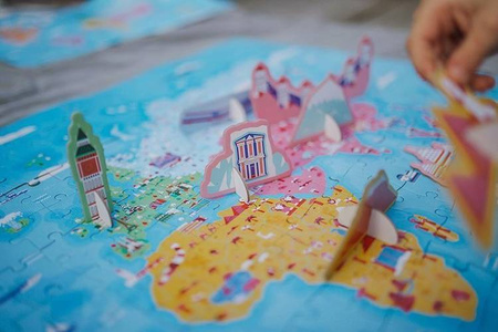 Puzzle edukacyjne z figurkami 3D Cuda świata 350 elementów 7 +, Janod