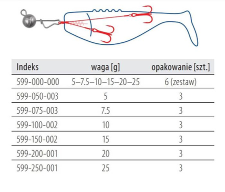 V-Point - główka/cięzarek spinningowy z agrafką 3 szt. agrafka wygięta Italian 25 g DRAGON PDF-599-250-001