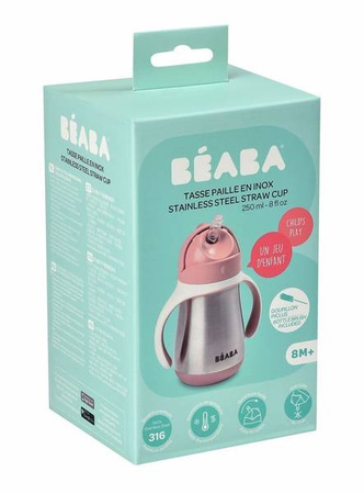 BEABA Bidon termiczny termobutelka ze słomką 250 ml Old Pink
