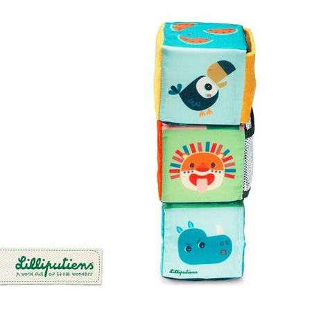 LILLIPUTIENS Zestaw 3 kostek aktywizujących wielofunkcyjnych z ukrytymi elementami Dżungla 18 m+