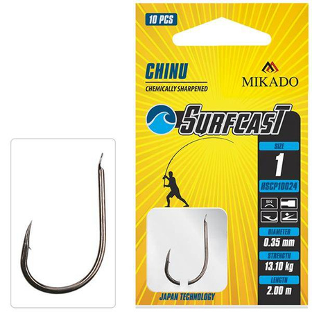 HACZYK Z PRZYPONEM SURFCAST - CHINU Nr 5 BN / 0.28mm / 200cm - torebka 10szt. MIKADO HSCP10024-5B-028
