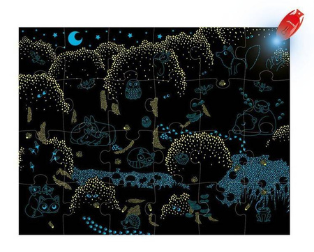 Świecące puzzle z mini-lampką UV Las 24 elementy 3+, Janod