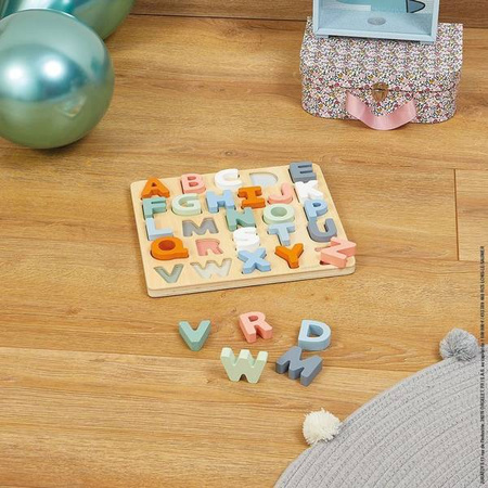 Drewniane puzzle Alfabet 3D z tablicą Sweet Cocoon, Janod