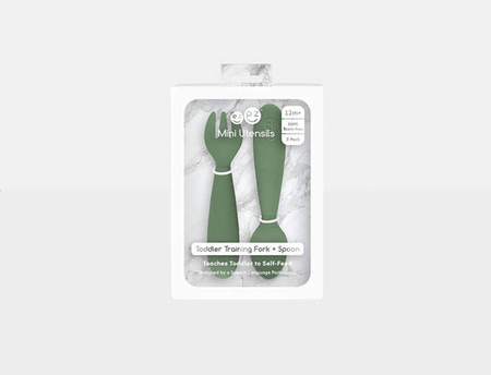 EZPZ Komplet silikonowych sztućców Mini Utensils oliwkowy