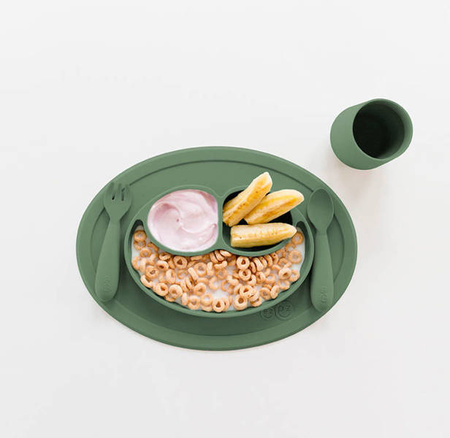 EZPZ Komplet naczyń silikonowych Mini Feeding Set oliwkowy