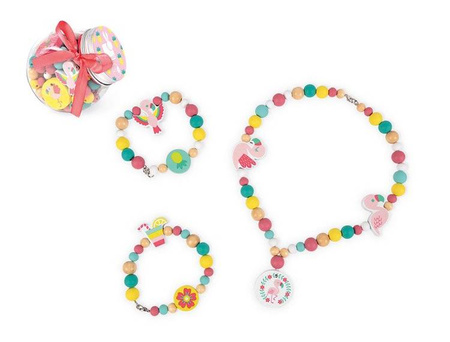 Zestaw do tworzenia biżuterii Drewniane koraliki Flamingi, Janod