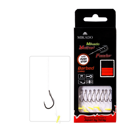 HACZYK DO METODY 10 cm Z WŁOSEM - haczyk z zadziorem: 12 / żyłka: 0.23 mm - op.8szt MIKADO HMFB11W-12