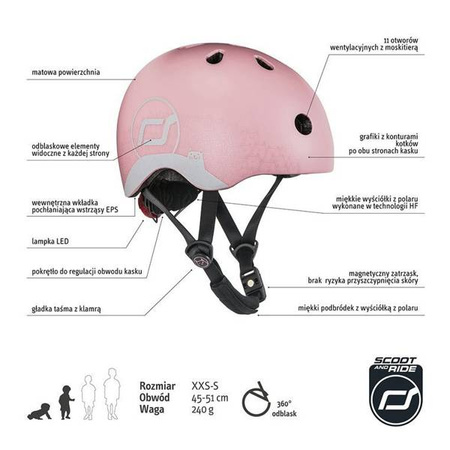SCOOTANDRIDE Kask z odblaskami XXS-S dla dzieci 1-5 lat Rose Cat