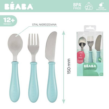 BEABA Sztućce ze stali nierdzewnej 12 m+ Airy Green