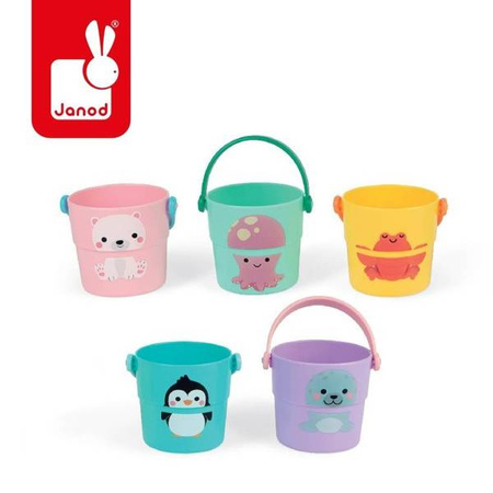 Zestaw wiaderek do kąpieli Zwierzątka 5 elementów 10 m+, Janod