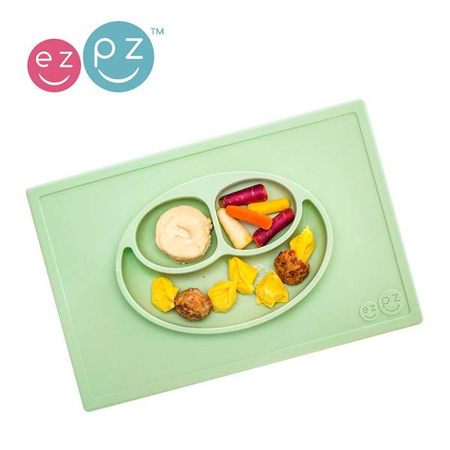 EZPZ Silikonowy talerzyk z podkładką 2w1 Happy Mat pastelowa zieleń