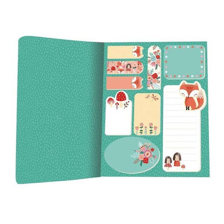 Zestaw 9 rodzajów samoprzylepnych karteczek w notesie Lisek + Jednorożec 7+, opakowanie zbiorcze 12 sztuk (6 szt. + 6 szt.), Janod