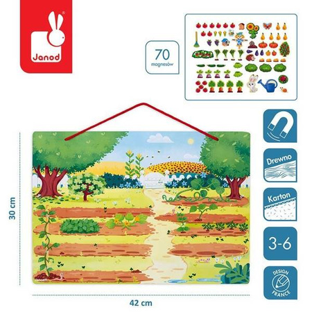Układanka drewniana magnetyczna z 70 magnesami Ogród, Janod