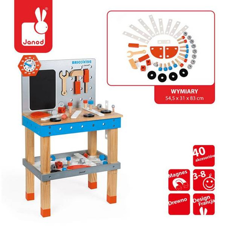 Stolik warsztatowy z 40 akcesoriami duży Brico ‘Kids, Janod