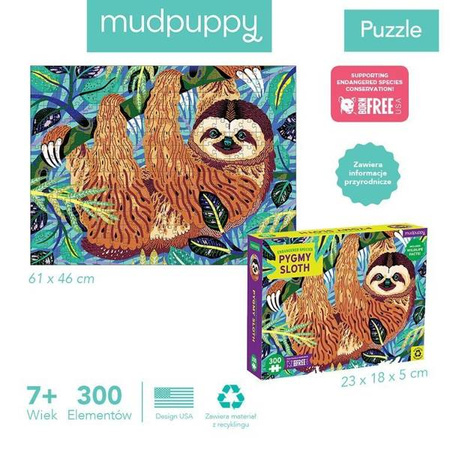 Mudpuppy Puzzle edukacyjne Zagrożone gatunki Leniwiec karłowaty 300 elementów 7+