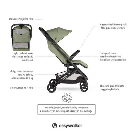Easywalker Miley² Kompaktowy wózek spacerowy z torbą transportową Sage Green