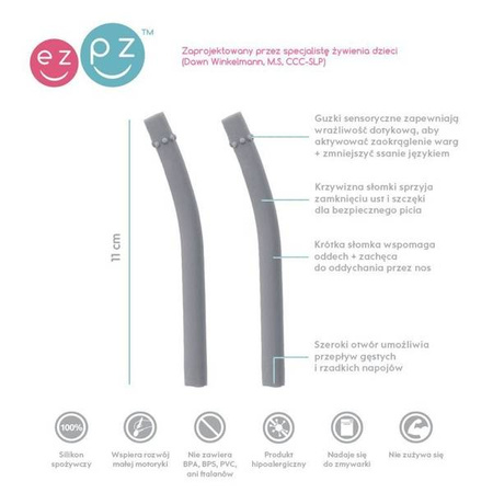 EZPZ Zestaw uzupełniających silikonowych słomek do kubeczka Mini Cup 2 szt. szary 