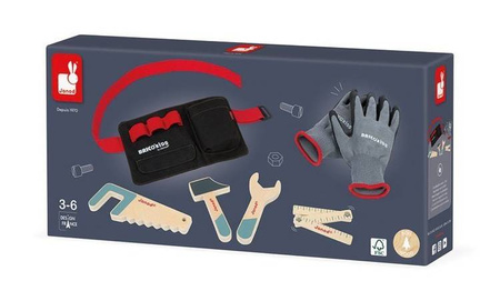 Pas z drewnianymi narzędziami i rękawicami roboczymi Brico'kids 3-6 lat, Janod