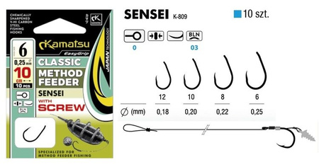 PRZYPON METHOD FEEDER CLASSIC SENSEI 10BLNO/10cm/0,20mm WITH SPEAR OP.10SZT KAMATSU 504017310
