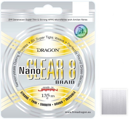 Plecionka NanoCLEAR 8 / Toray 0.10 mm/8.90 kg przeźroczysta 135 m DRAGON PDF-40-04-310