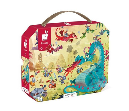 Puzzle w walizce Smoki 54 elementy 5+ Made in France, Janod