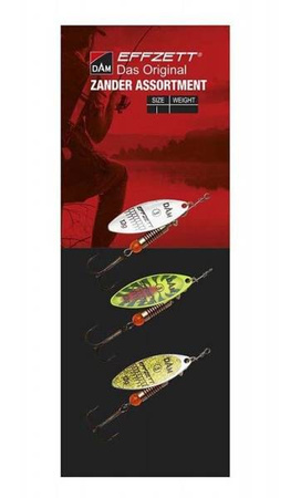 ZESTAW BŁYSTEK OBROTOWYCH NA SANDACZA ROZMIAR 3 - 12g EFFZETT SPINNER ASSORTMENT ZANDER KOMPLET 3szt. DAM 60595