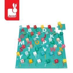 Drewniane klocki z puzzlami Kubix Litery i cyfry 40 elementów 2+, Janod