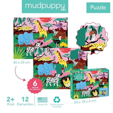 Mudpuppy Puzzle z okienkami Safari 12 elementów 2+