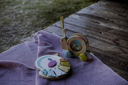 Drewniany ślimak do ciągnięcia z cymbałkami i bębenkiem Pure, Janod