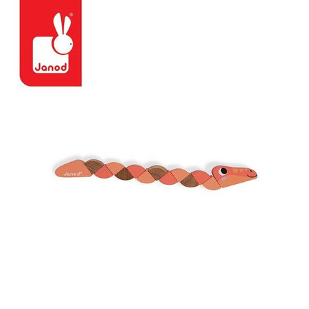 Drewniana elastyczna układanka Wąż + Krokodyl Pocket 2+, opakowanie zbiorcze 12 sztuk (3 rodzaje), Janod
