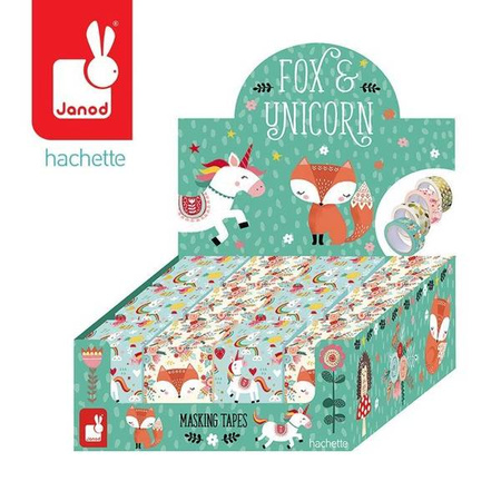 Zestaw 2 samoprzylepnych taśm dekoracyjnych Lisek + Jednorożec  7+, opakowanie zbiorcze 12 sztuk (6 szt. + 6 szt.), Janod