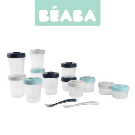 Beaba Zestaw słoiczków Clip 12 szt. (2x90ml, 4x150ml, 6x250ml) + 2 łyżeczki Storm