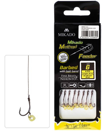 HACZYK DO METODY 10 cm Z GUMKĄ - haczyk z zadziorem: 12 / plecionka: 0.12 mm - op.8szt MIKADO HMFB211G-12