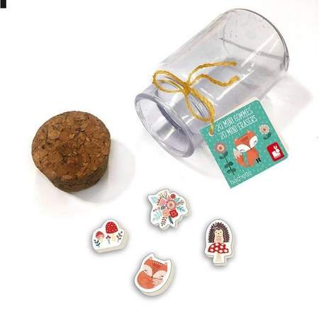 Zestaw 20 mini-gumek do ścierania w słoiczku Lisek + Jednorożec 5+, opakowanie zbiorcze 12 sztuk (6 szt. + 6 szt.), Janod