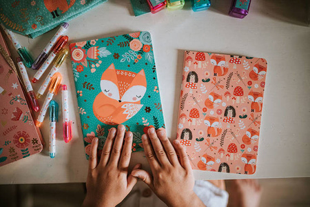 Zestaw 2 miękkich notesów Lisek + Jednorożec 7+, opakowanie zbiorcze 8 sztuk (4 szt. + 4 szt.), Janod