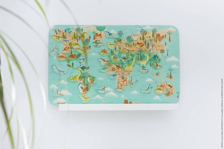 Układanka drewniana magnetyczna Mapa świata z 50 magnesami Dinozaury 7+, Janod