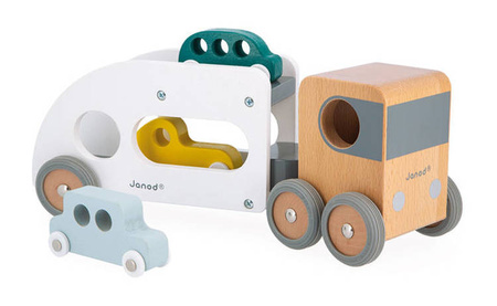 Laweta z 3 pojazdami drewniana Bolid 2+, Janod