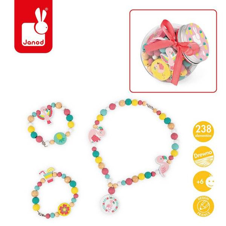 Zestaw do tworzenia biżuterii Drewniane koraliki Flamingi, Janod