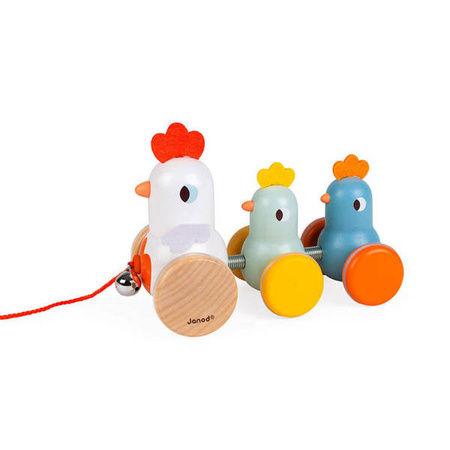 Drewniana kurka z kurczętami do ciągnięcia 18 m+, Janod