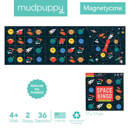 Mudpuppy Podróżna magnetyczna gra planszowa bingo W kosmosie 4+