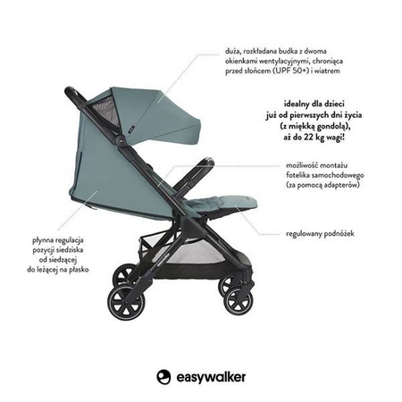 Easywalker Jackey Kompaktowy, samoskładający się wózek spacerowy z torbą transportową Forest Green