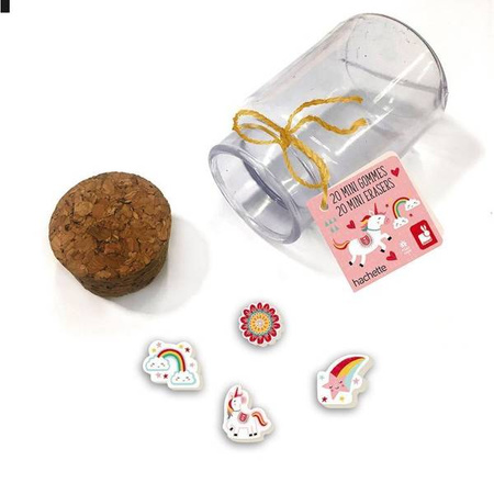 Zestaw 20 mini-gumek do ścierania w słoiczku Lisek + Jednorożec 5+, opakowanie zbiorcze 12 sztuk (6 szt. + 6 szt.), Janod