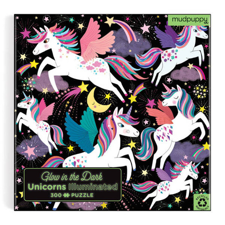 Mudpuppy Puzzle rodzinne świecące w ciemności Jednorożce 300 elementów 7+