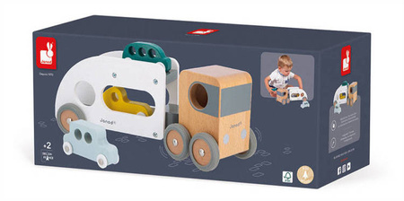 Laweta z 3 pojazdami drewniana Bolid 2+, Janod