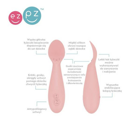 EZPZ Komplet pierwszych naczyń silikonowych First Foods Set pastelowy róż 
